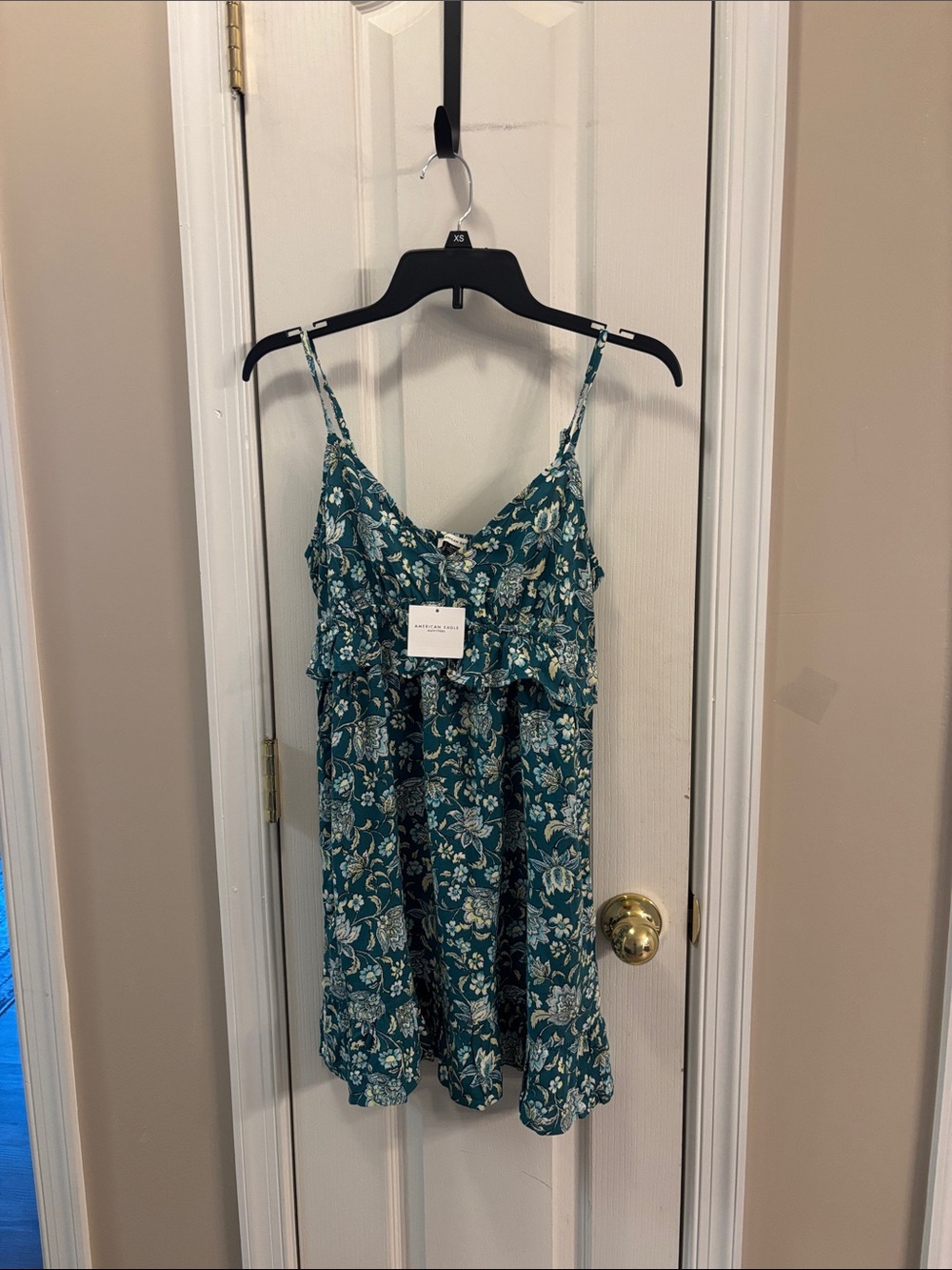 American Eagle Outfitters Teal Floral Ruffle Cami Dress